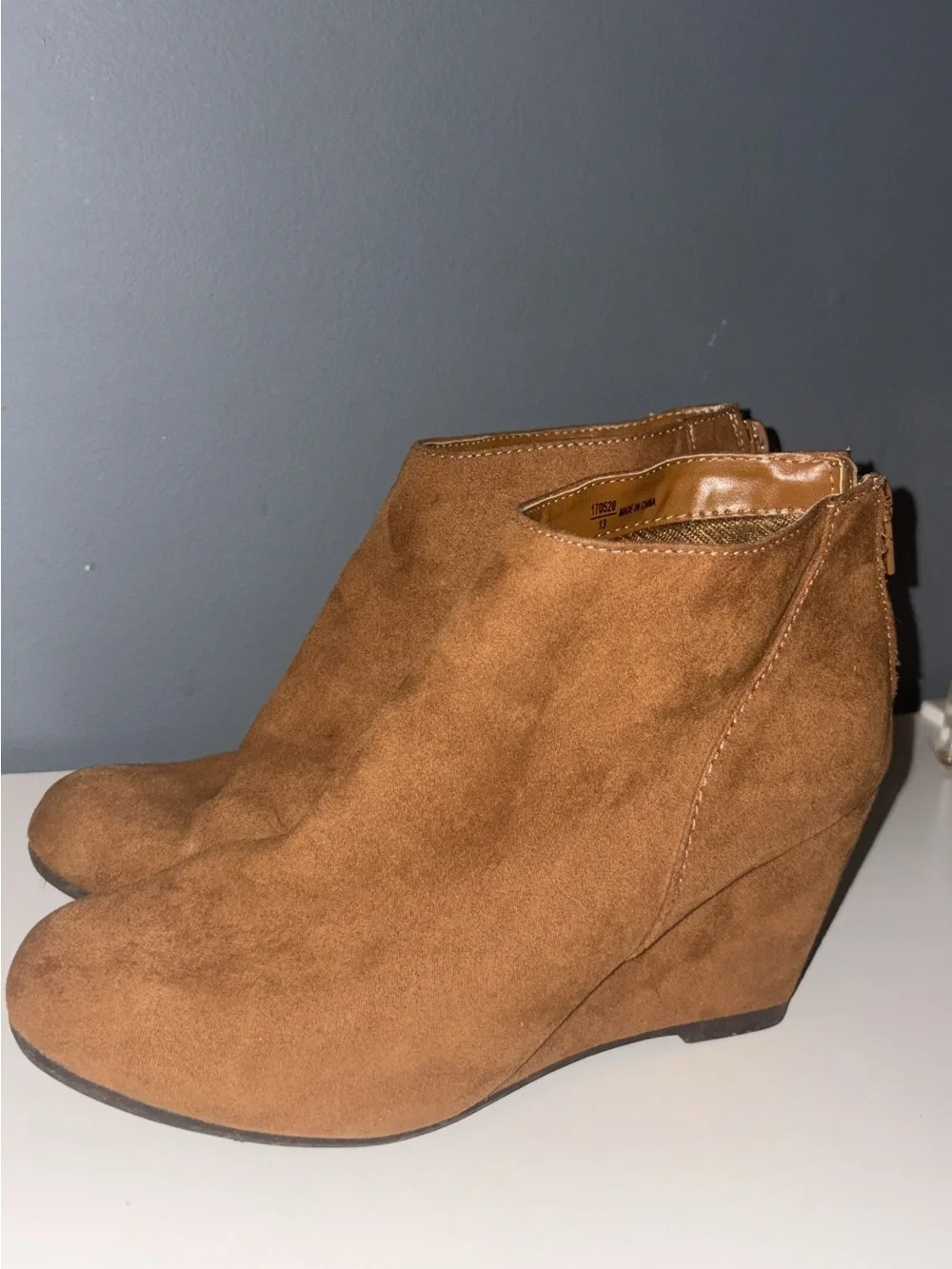 Women's Tan Suede Wedge Ankle Booties